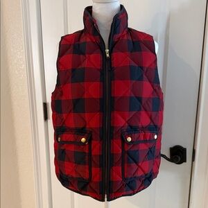 J Crew Red and Navy Checkered Puffer Vest
